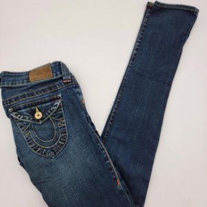 True Religion Jeans Blue Pocket Flap Skinny Stretch RN # 112790 Womens 25 (27) L